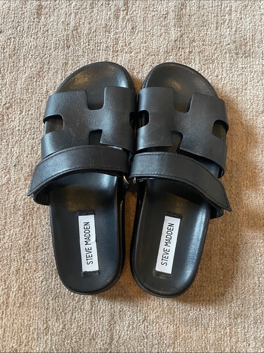 Steve Madden Black Cutout Slide Sandals